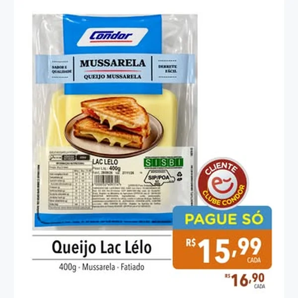 Queijo Mussarela Fatiado Lac Lélo 400 g