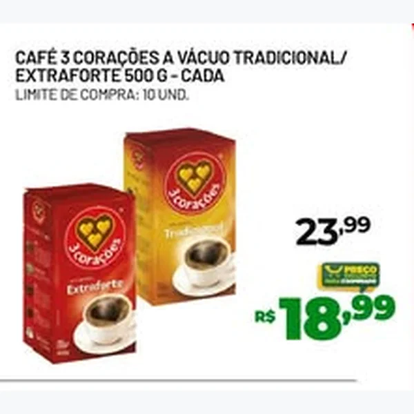 Café a Vácuo Tradicional 3 Corações 500 g