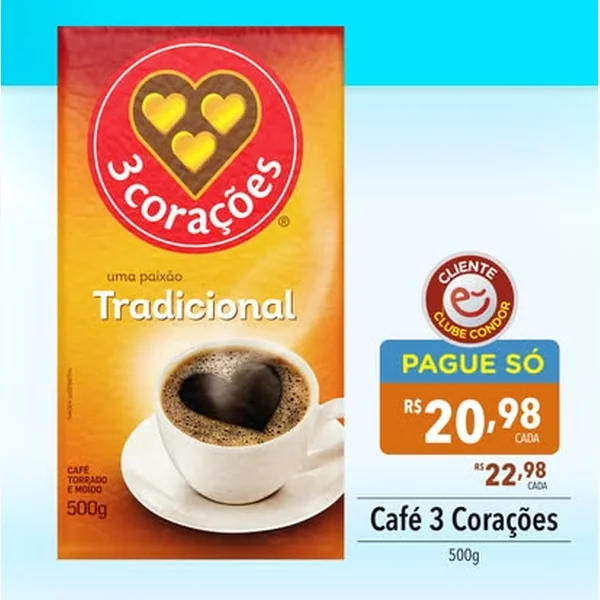 Recorte do encarte de Café Tradicional 3 Corações 500 g
