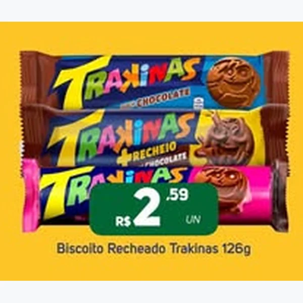 Recorte do encarte de Biscoito Recheado Trakinas 126 g