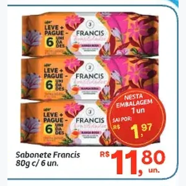 Recorte do encarte de Sabonete Francis 6 un × 80 g