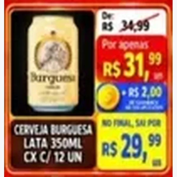 Recorte do encarte de Cerveja Puro Malte Burguesa 12 un × 350 ml