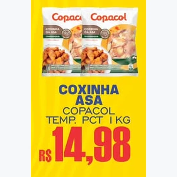 Recorte do encarte de Coxinha da Asa Temperada Copacol 1 kg