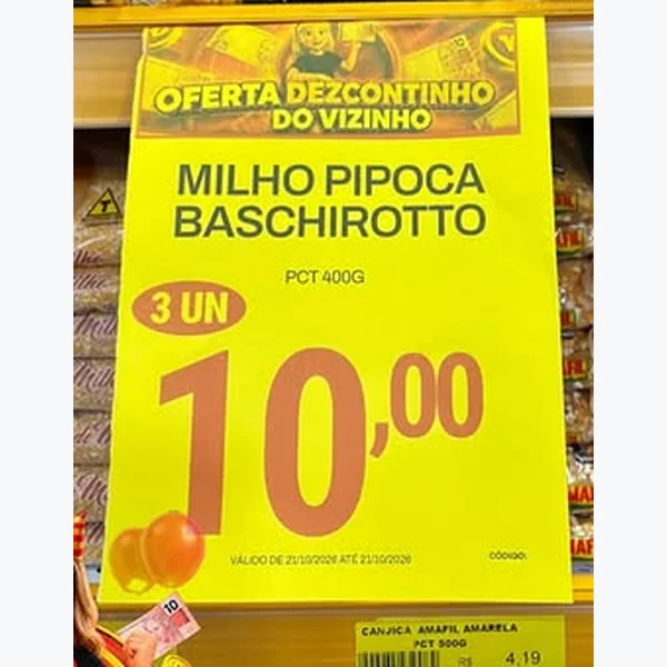 Recorte do encarte de Milho de Pipoca Baschirotto 400 g