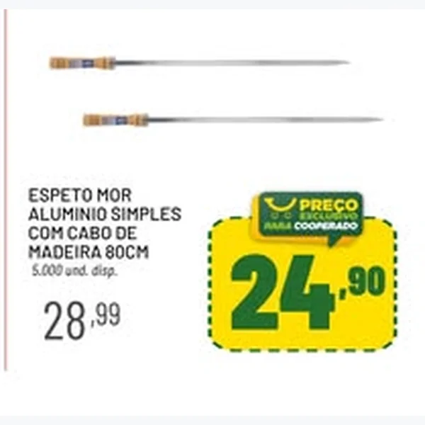 Espeto Alumínio Simples com Cabo de Madeira Mor 80 un
