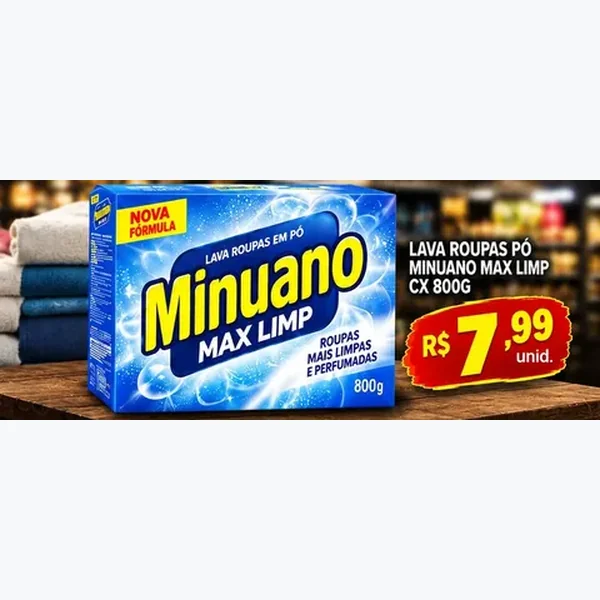 Recorte do encarte de Lava Roupas em Pó Max Limp Minuano 800 g