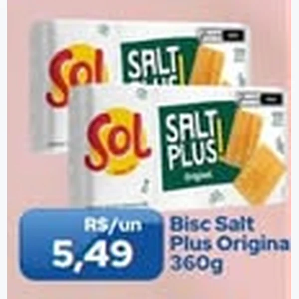 Recorte do encarte de Biscoito Salt Plus Original Sol 360 g