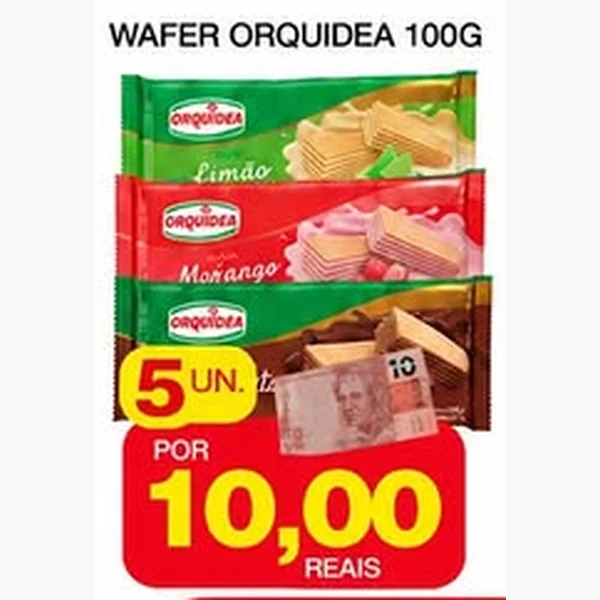 Recorte do encarte de Wafer Morango Orquidea 100 g