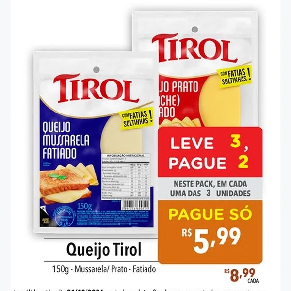 Queijo Prato Fatiado Tirol 150 g