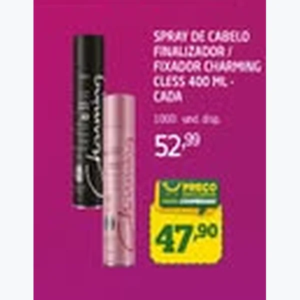 Recorte do encarte de Spray de Cabelo Finalizador / Fixador Charming 400 ml