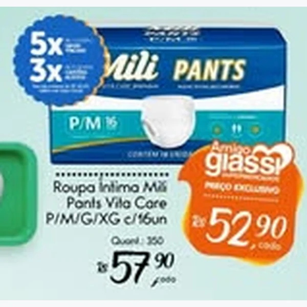 Recorte do encarte de Roupa Íntima Pants Vita Care Mili 16 un