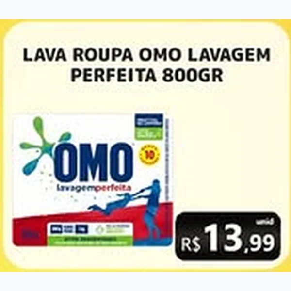 Recorte do encarte de Lava Roupa Lavagem Perfeita Omo 800 g