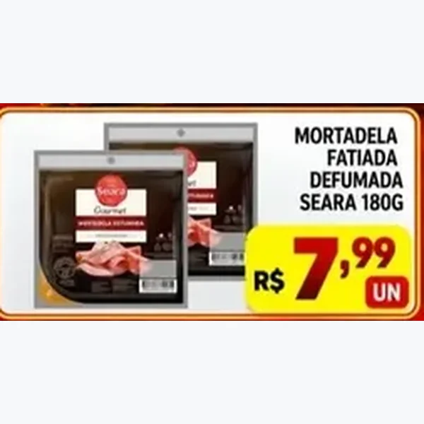 Recorte do encarte de Mortadela Fatiada Defumada Seara 180 g