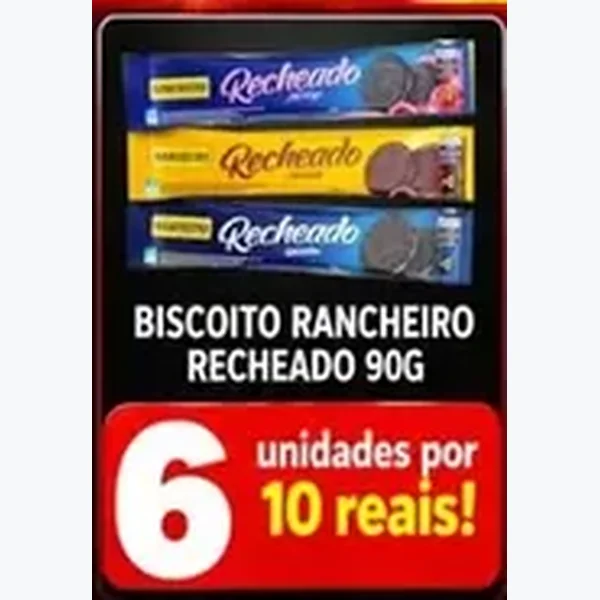 Recorte do encarte de Biscoito Recheado Rancheiro 90 g