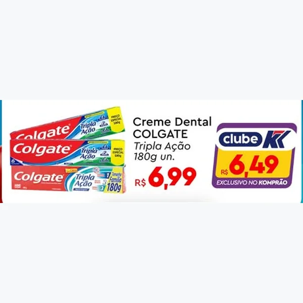 Recorte do encarte de Creme Dental Tripla Ação Colgate 180 g