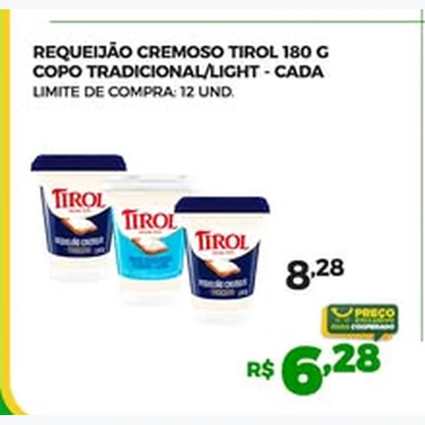 Requeijão Cremoso Copo Tradicional/light Tirol 180 g