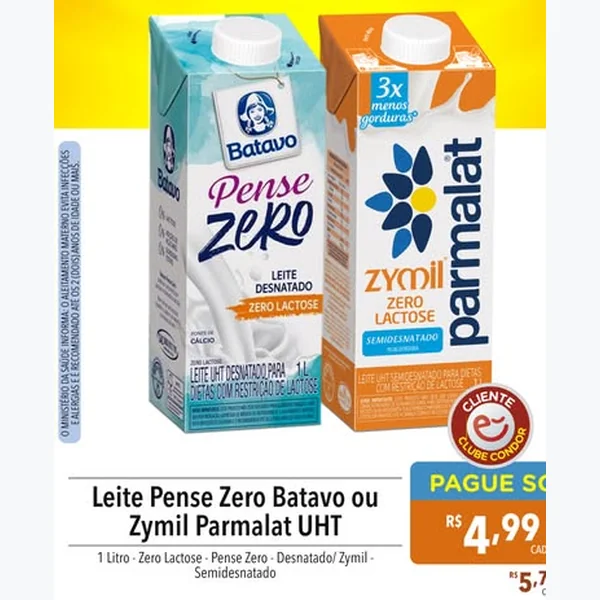 Recorte do encarte de Leite Uht Zymil Semidesnatado Parmalat 1 L