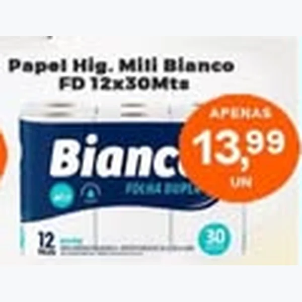 Recorte do encarte de Papel Higiênico Bianco Mili 12 un × 30 un