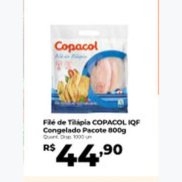 Recorte do encarte de Filé de Tilápia Congelado COPACOL 800 g