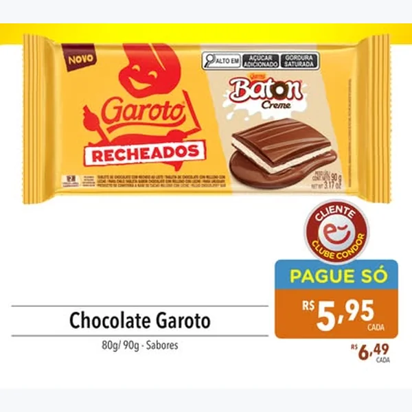 Recorte do encarte de Chocolate Recheado Garoto 90 g