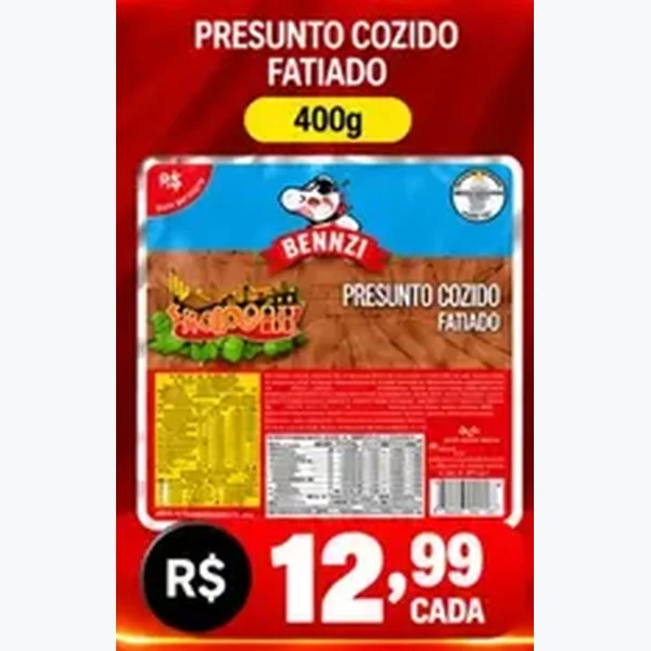 Presunto Cozido Fatiado Bennzi 400 g