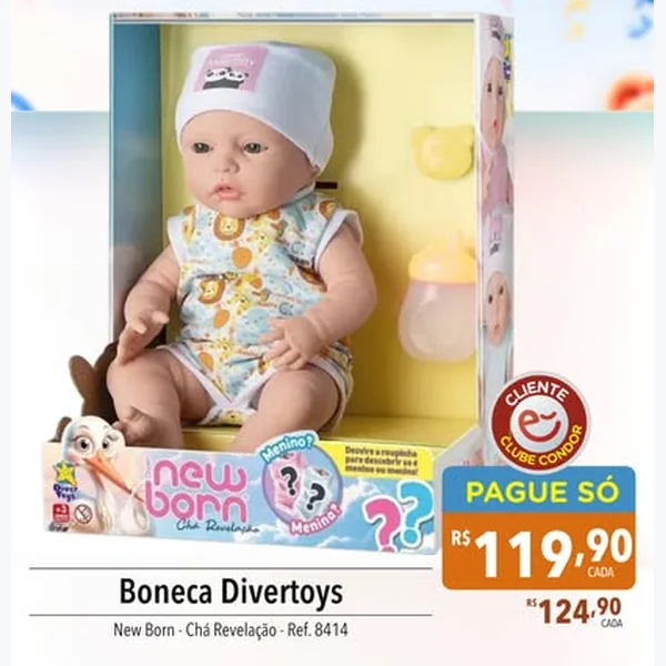 Recorte do encarte de Boneca New Born Chá Revelação Divertoys