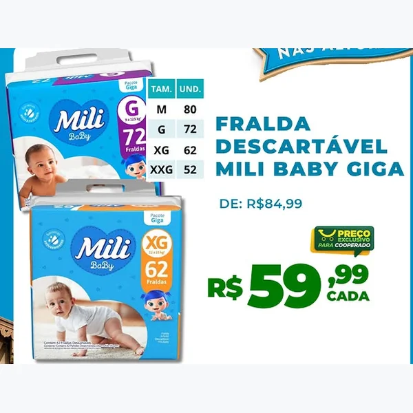 Recorte do encarte de Fralda Descartável Giga Mili Baby