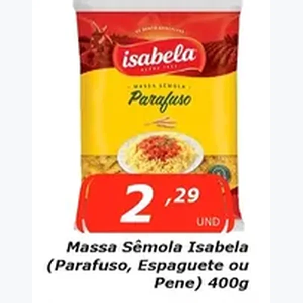 Recorte do encarte de Massa Sêmola Espaguete Isabela 400 g