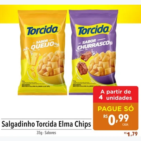 Recorte do encarte de Salgadinho Sabor Queijo Torcida 35 g