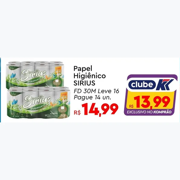 Papel Higiênico Premier Sirius 16 un × 30 un