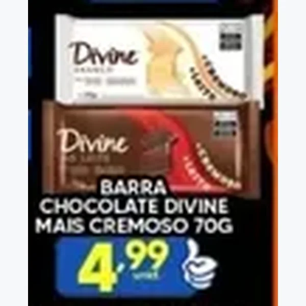 Recorte do encarte de Barra de Chocolate Mais Cremoso Divine 70 g
