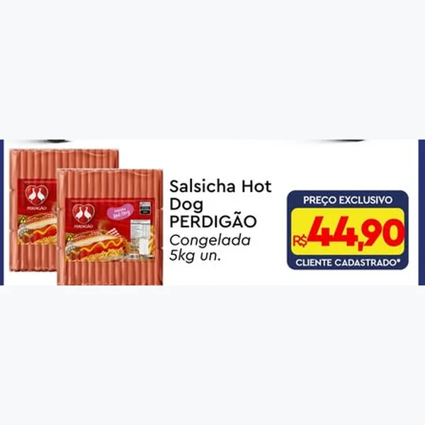 Recorte do encarte de Salsicha Hot Dog Congelada Perdigão 5 kg