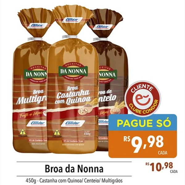 Recorte do encarte de Broa Multigrãos Da Nonna 450 g