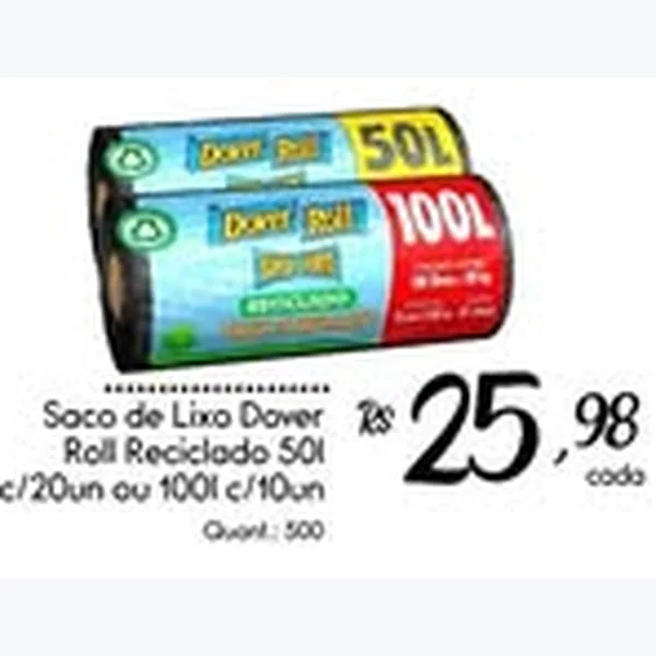Recorte do encarte de Saco de Lixo Reciclado 50l Dover Roll 20 un