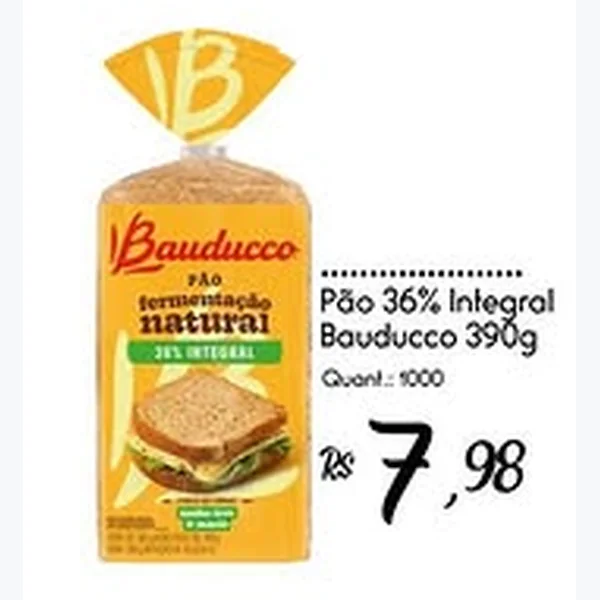 Recorte do encarte de Pão 36% Integral Bauducco 390 g