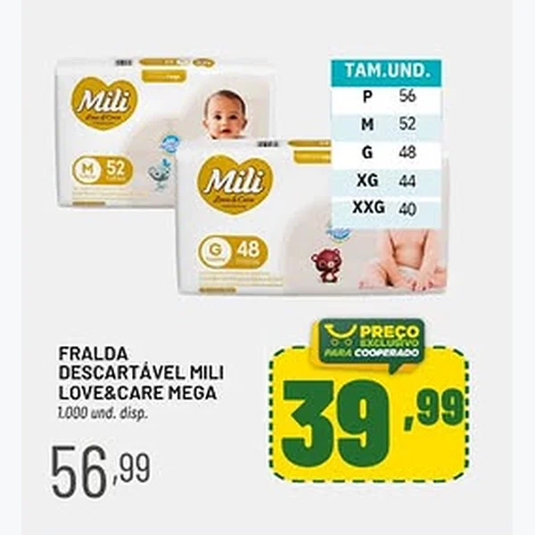 Recorte do encarte de Fralda Descartável Love&care Mega Mili