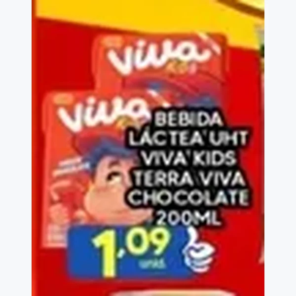 Recorte do encarte de Bebida Láctea Uht Viva Kids Chocolate Terra Viva 200 ml