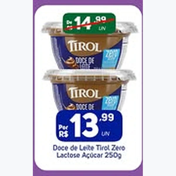 Recorte do encarte de Doce de Leite Zero Lactose Tirol 250 g