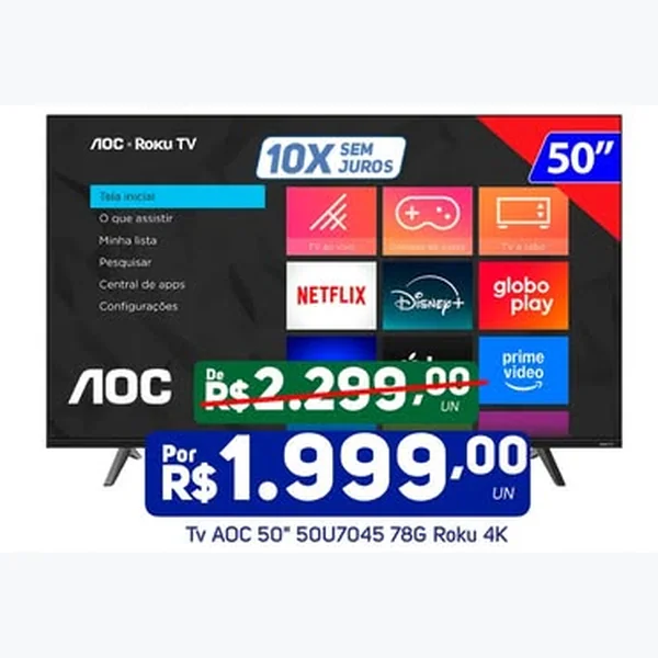 Recorte do encarte de Tv 50u7045 78g Roku 4k AOC