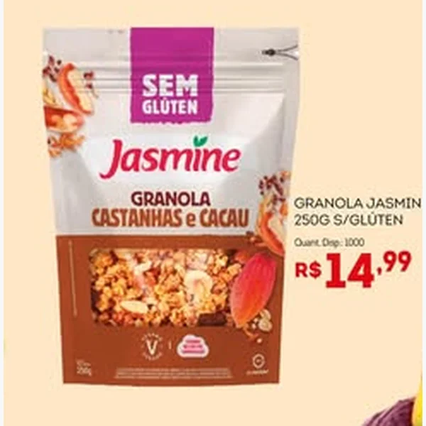 Granola Castanhas e Cacau sem Glúten Jasmine 250 g