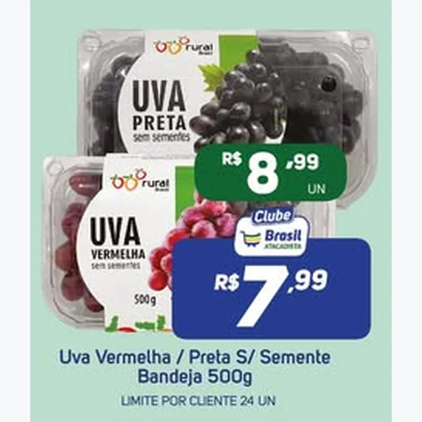 Recorte do encarte de Uva Vermelha sem Sementes Rural Brasil 500 g
