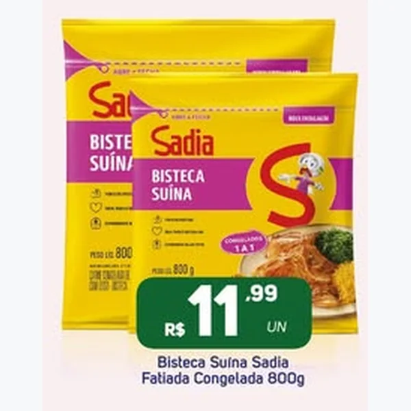 Recorte do encarte de Bisteca Suína Fatiada Congelada Sadia 800 g