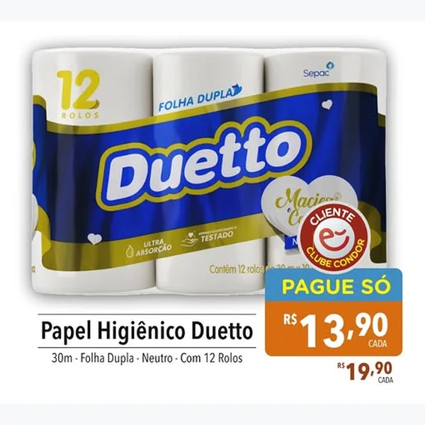 Recorte do encarte de Papel Higiênico Folha Dupla Duetto 12 un × 30 un