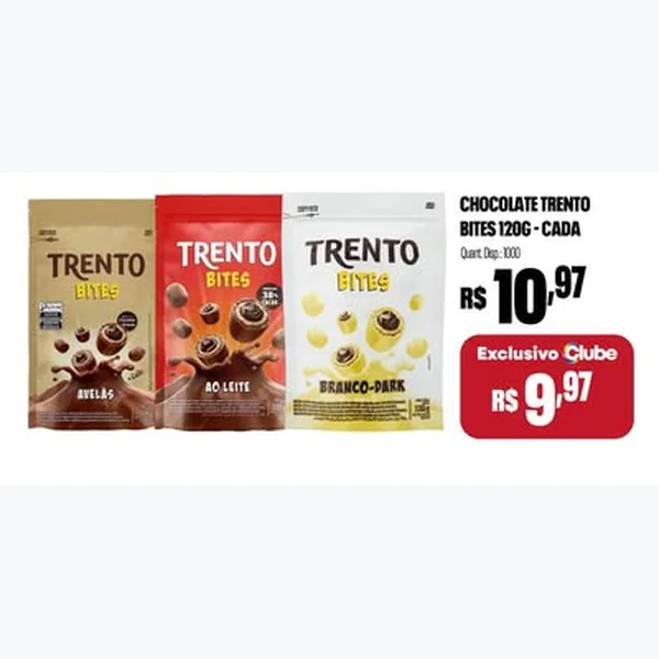 Recorte do encarte de Chocolate Bites Trento 120 g