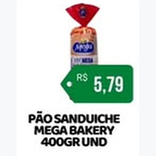 Recorte do encarte de Pão Sanduiche Mega Bakery 400 g