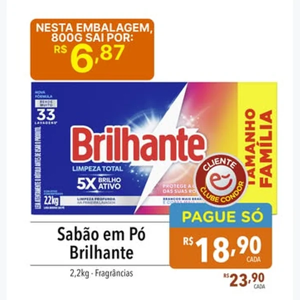 Recorte do encarte de Sabão em Pó Limpeza Total Brilhante 2,2 kg