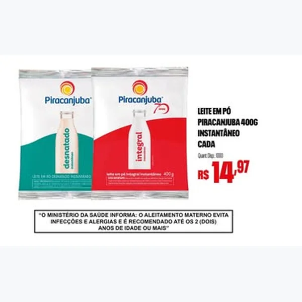 Recorte do encarte de Leite em Pó Instantâneo Piracanjuba 400 g