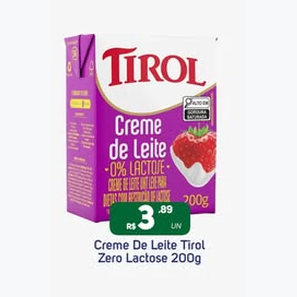 Recorte do encarte de Creme de Leite Zero Lactose Tirol 200 g