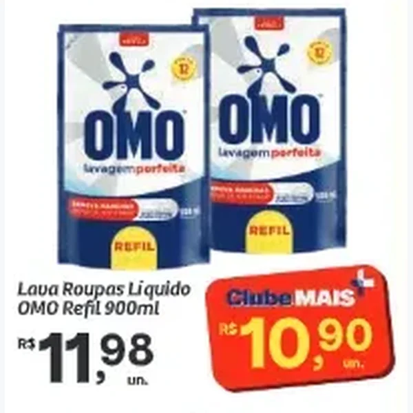 Recorte do encarte de Lava Roupas Líquido Refil Omo 900 ml