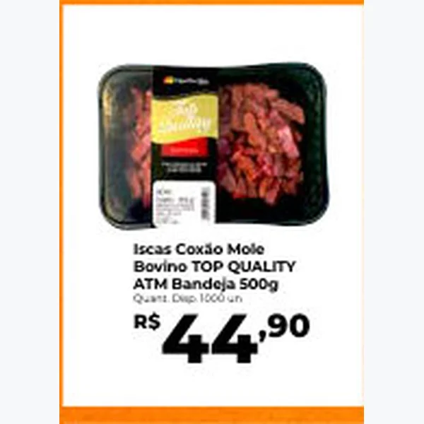 Recorte do encarte de Iscas Coxão Mole Bovino TOP QUALITY 500 g